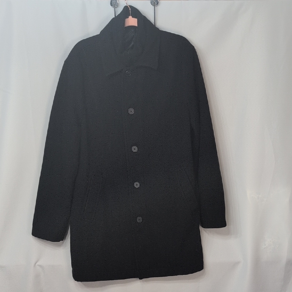 jf j.ferrar Men's Black Wool Pea Coat - Button Front
